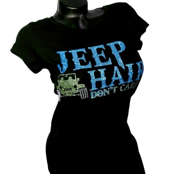 Jeep Hair Don't Care Fitted Tee with Pink Lettering ~ Swark. Crystals. - Picture 5 of 6